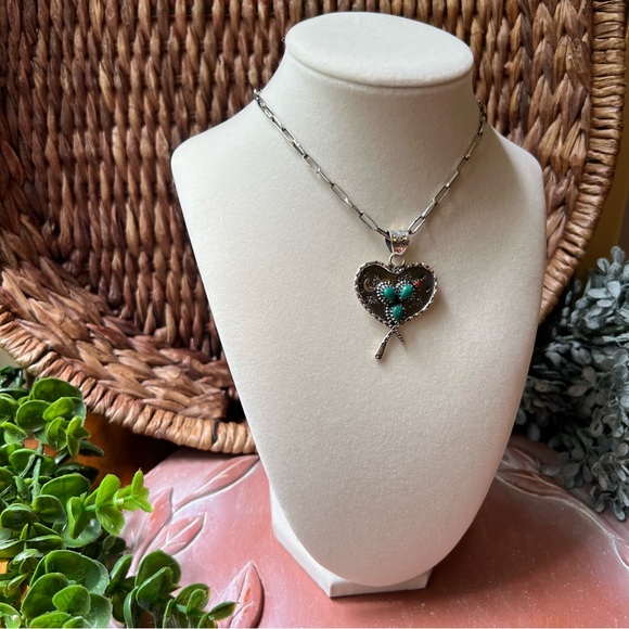 925 Sterling Silver Heart Snake Cactus Pendant Southwest Desert Boho - Picture 10 of 14